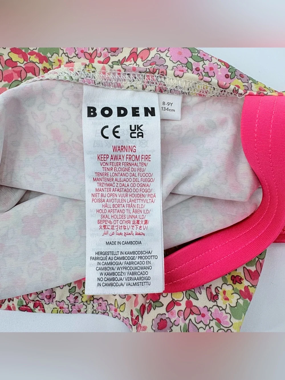 Boden Girl’s Cross-back Pink Floral Printed Swimsuit